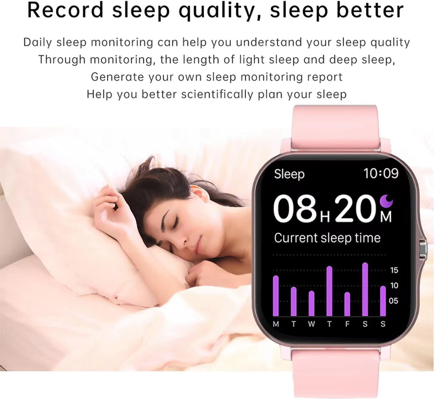 Smart Fitness Tracker Watch for Android/iOS - IP68, Heart Rate/Blood Oxygen/Sleep Monitoring, 8 Sports Modes, Breath Training, Weather Updates - 1.69-Inch Display for Men and Women (Rose Gold)