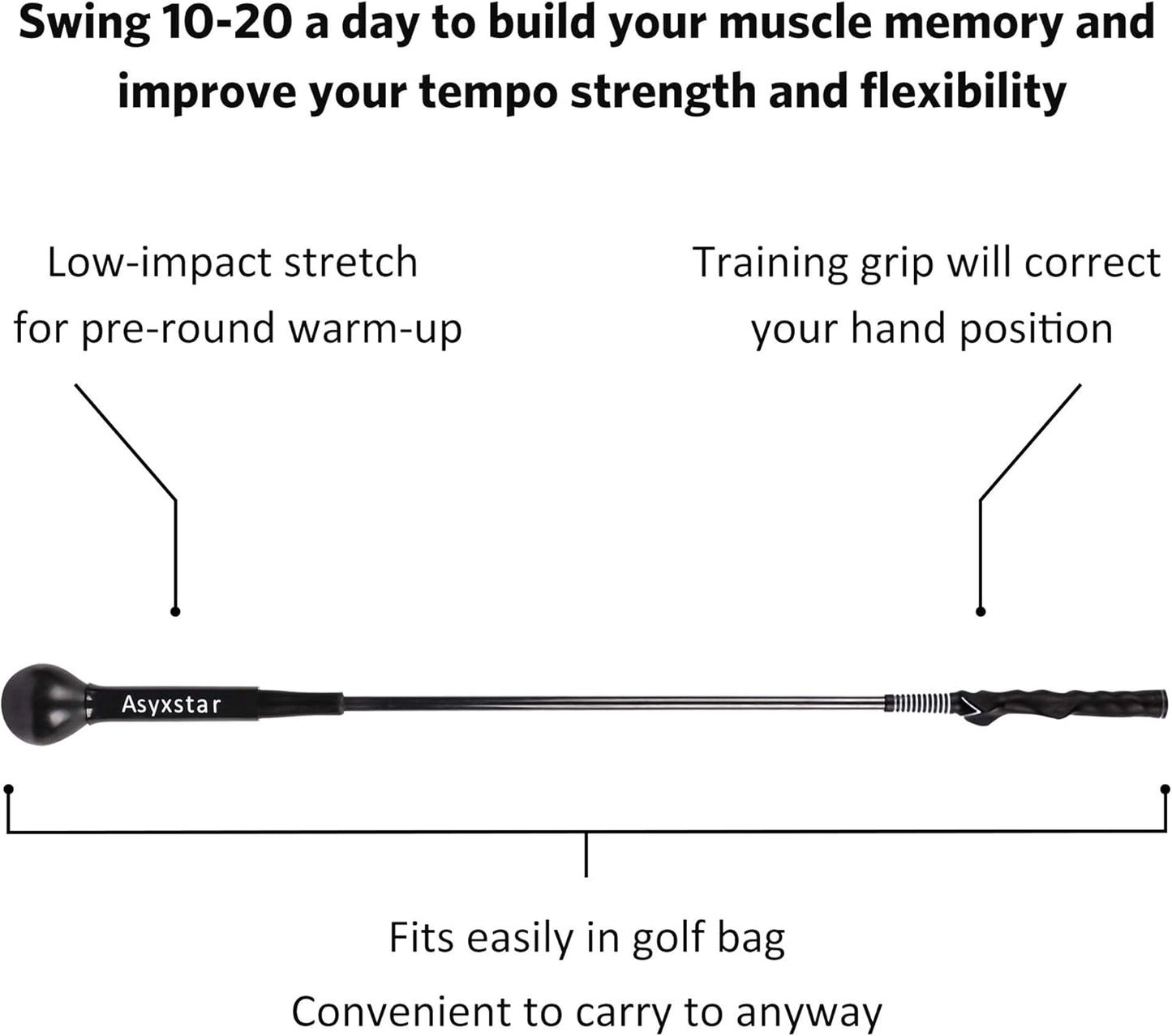 Asyxstar Golf Swing Trainer Aid - Power Flex Golf Swing Training aid for Strength and Tempo Golf Warm Up Stick