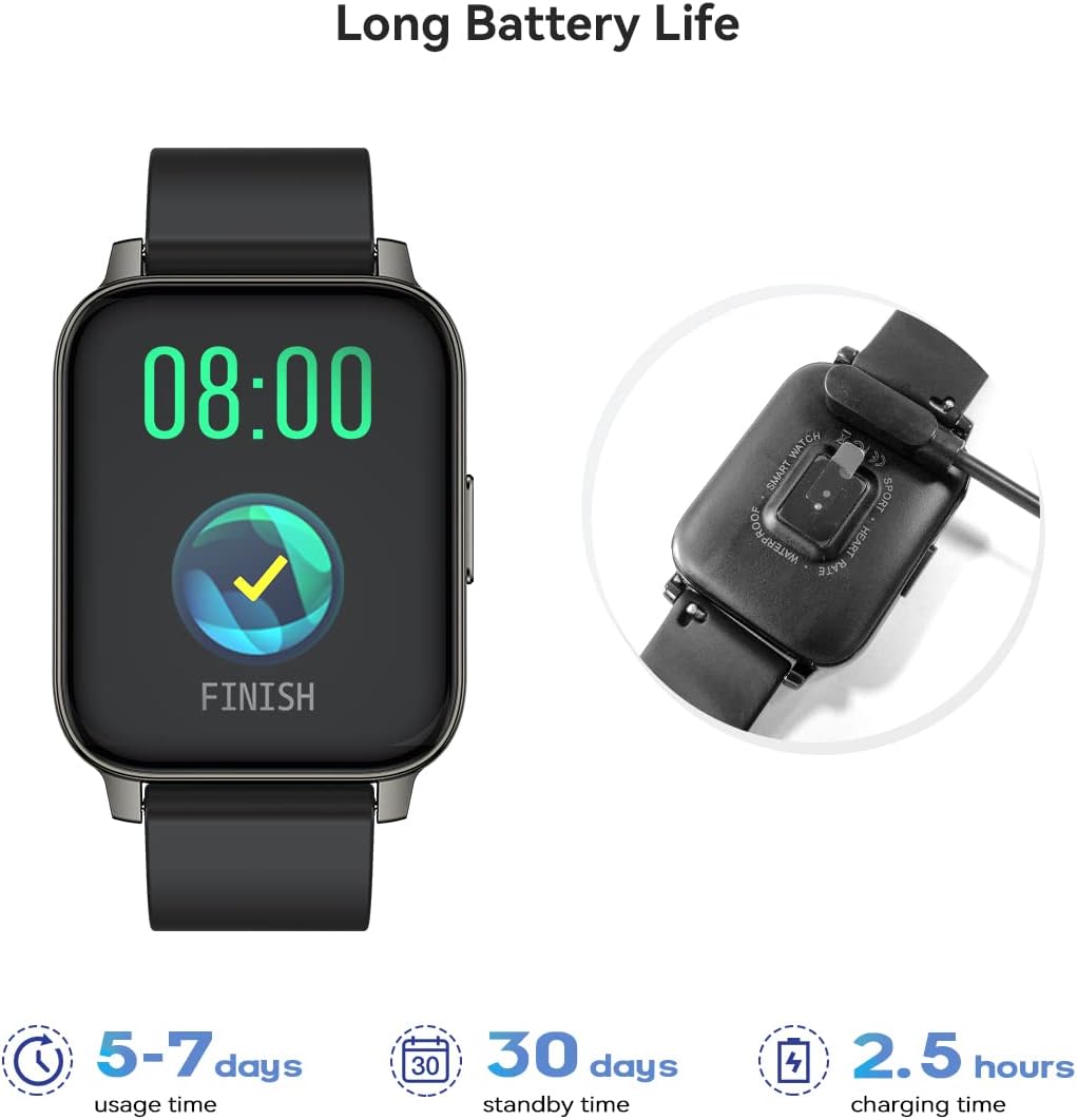 Smart Watch for Android iOS Phones, 1.69" Touch Screen Smartwatch for Men, Fitness Tracker Watch with Heart Rate Blood Pressure Monitor, Pedometer Running Watch, IP68 Waterproof Bluetooth Watch