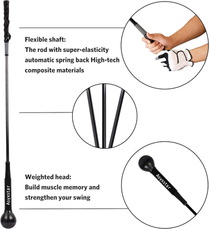 Asyxstar Golf Swing Trainer Aid - Power Flex Golf Swing Training aid for Strength and Tempo Golf Warm Up Stick