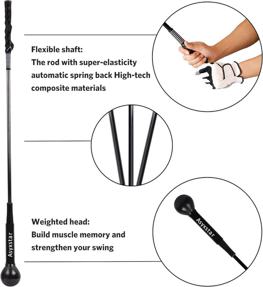 Asyxstar Golf Swing Trainer Aid - Power Flex Golf Swing Training aid for Strength and Tempo Golf Warm Up Stick