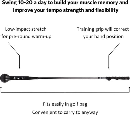 Asyxstar Golf Swing Trainer Aid - Power Flex Golf Swing Training aid for Strength and Tempo Golf Warm Up Stick
