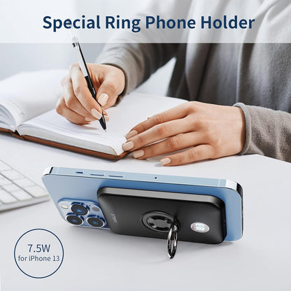iWALK Magnetic Wireless Power Bank, 6000mAh Portable Charger with Finger Holder, Stronger Magnet Stick for Phone with Unique Mag-Suction Tech, Only Compatible with iPhone 15/14/13/12 Pro Max