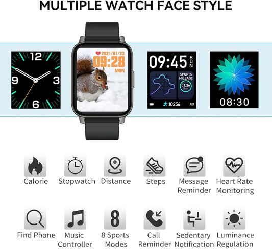 Smart Watch for Android iOS Phones, 1.69" Touch Screen Smartwatch for Men, Fitness Tracker Watch with Heart Rate Blood Pressure Monitor, Pedometer Running Watch, IP68 Waterproof Bluetooth Watch
